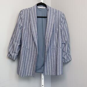 Dictionary Blue‎ & White Striped Blazer Ruched Sleeves Size L
